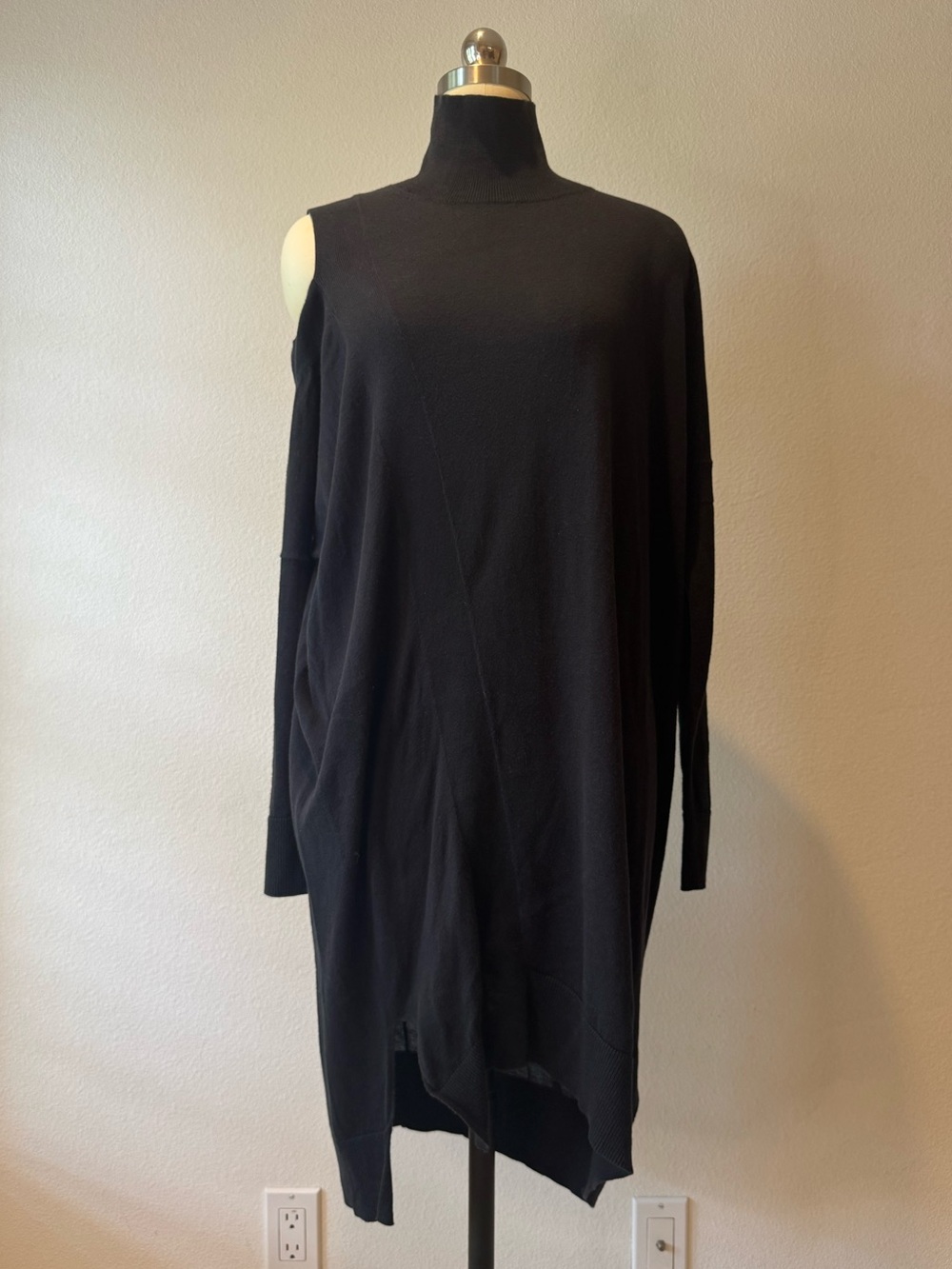 Allsaints Black Asymmetric Cold-Shoulder Turtleneck sweater Dress